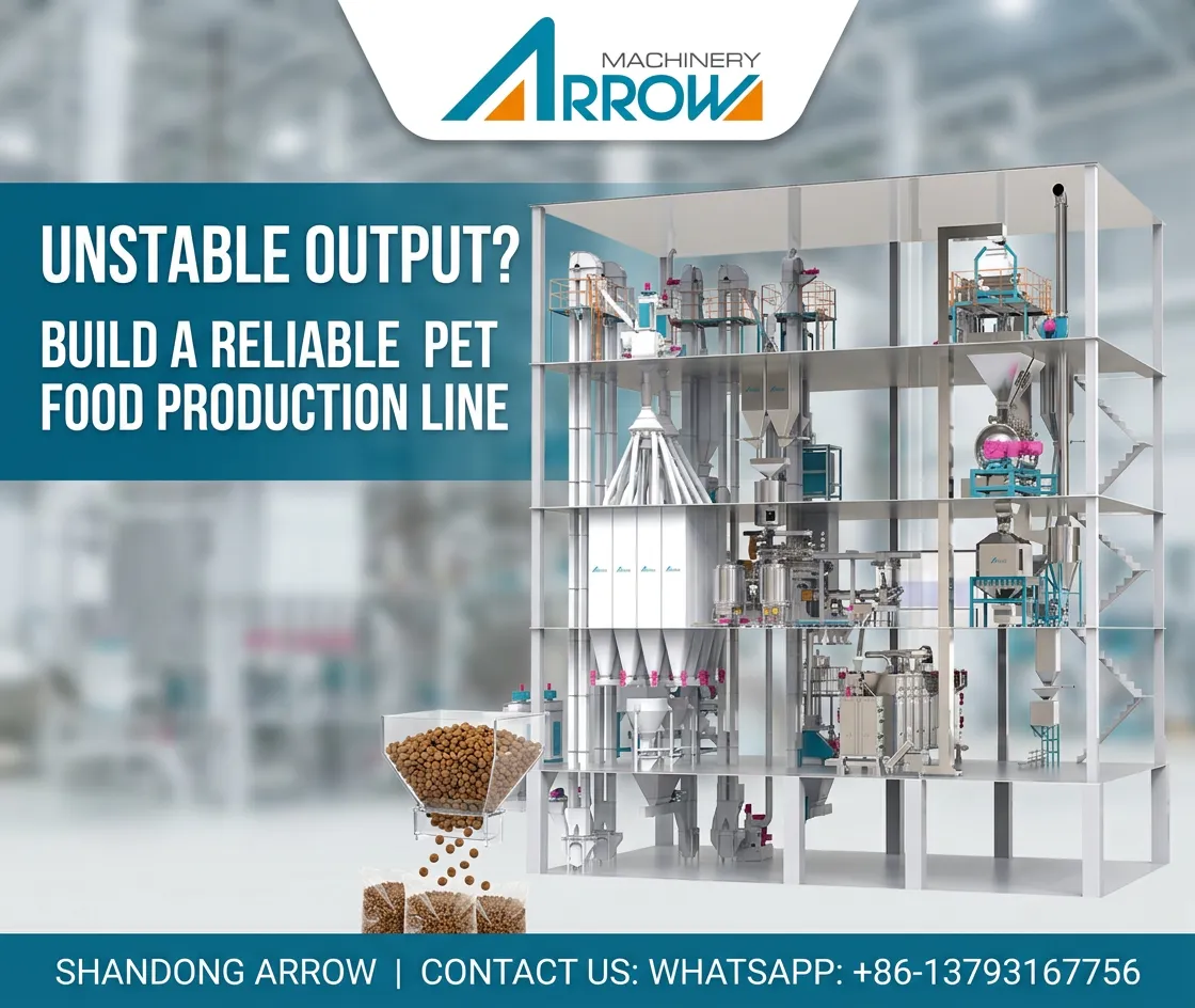 Which types of machinery does a pet food production line use?